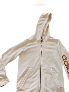 Adidas White Hoodie with Rose Gold Sleeve Logo Size LARGE
